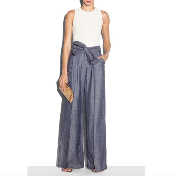 Milly Pants - MILLY Linen-Blend Denim Wide Leg Trousers